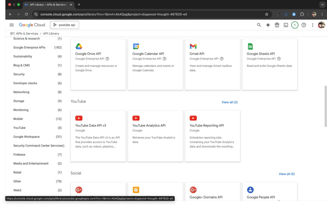 youtube api google’s api library